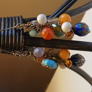 vintage pierced dangle earrings..handmade beads/ gold tone